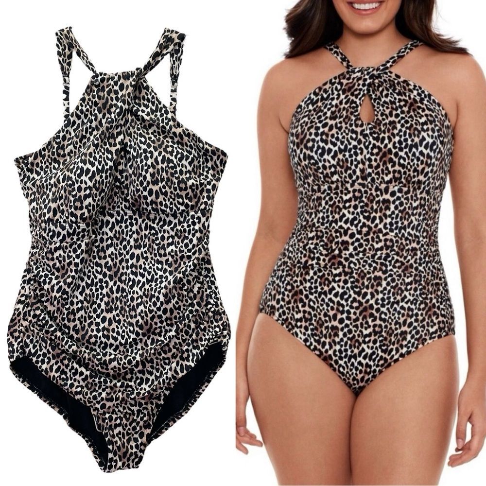 Embrace Your Curves Leopard Print One Piece Swimsuit Size XL 16 18 Tummy Control